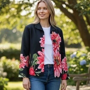 Rafaella 100% Silk Floral Jacket – Size L